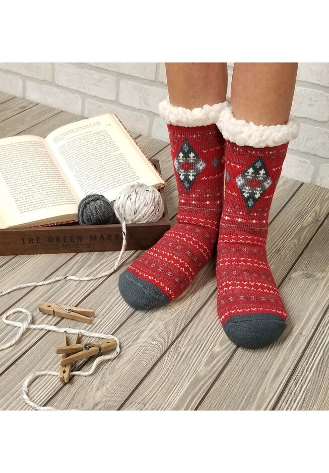 Diamond Fairisle Slipper Socks, , on-hover image number null