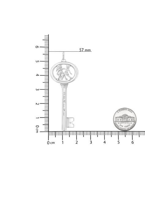 Sterling Silver Diamond Accent Gemini Zodiac Key Pendant Necklace, , alternate image number null