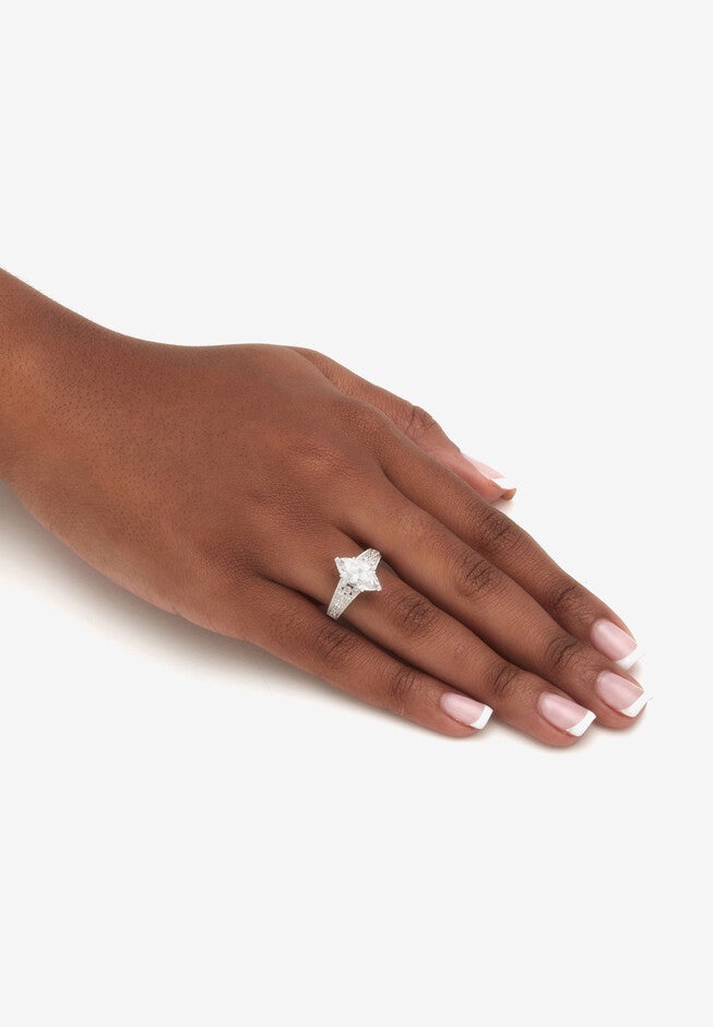 3.23 Tcw Cubic Zirconia Platinum-Plated Sterling Silver Engagement Ring, , alternate image number null