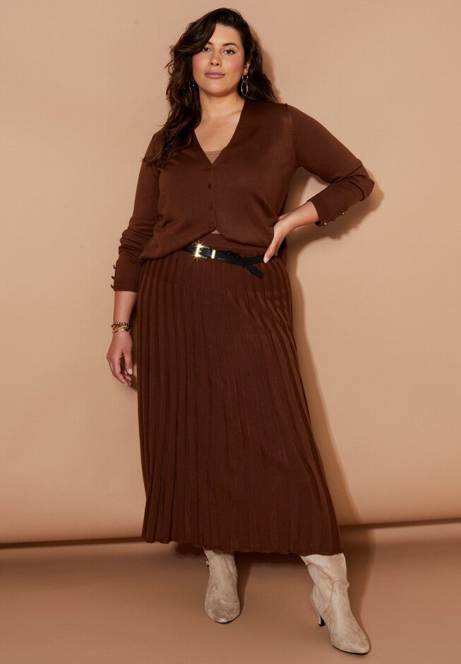 Pleated Midi Skirt, COCOA BROWN, hi-res image number null