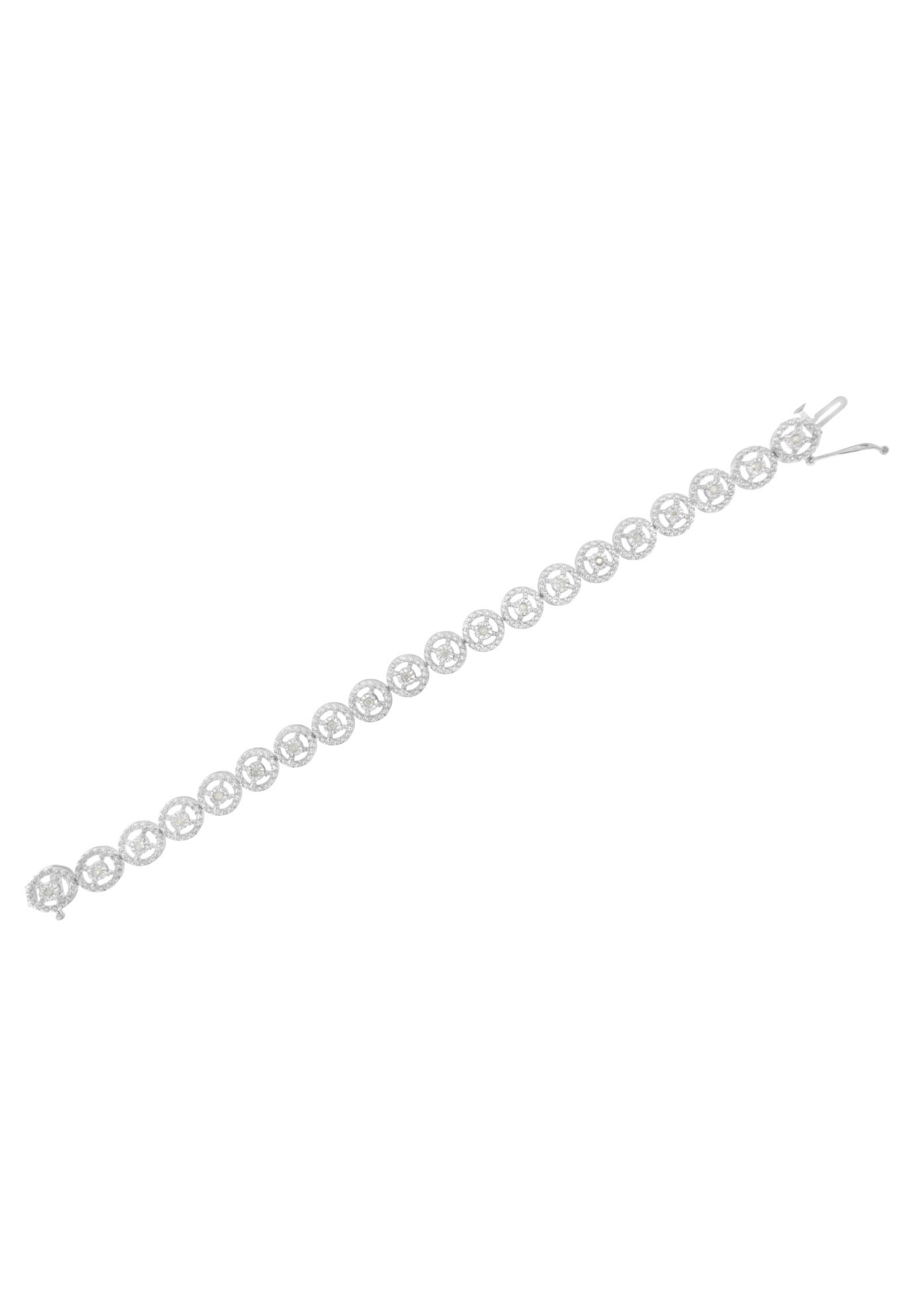 Sterling Silver Diamond Nested Circle Miracle Set Open Wheel Fashion Link Bracelet, , alternate image number 4