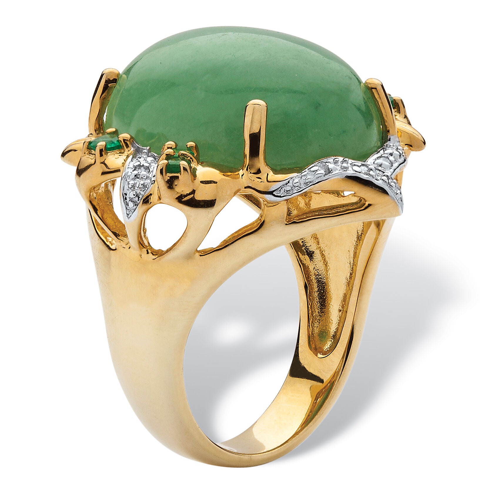 .28 TCW Emerald, CZ and Jade Ring in Gold-Plated .925 Sterling Silver, GREEN, on-hover image number 1