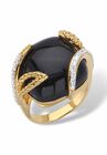 Yellow Gold-Plated Genuine Onyx and Cubic Zirconia Cabochon Ring, , alternate image number null
