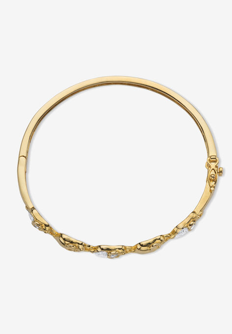 Diamond Accent Gold-Plated Elephant Parade Bangle Bracelet 7", , on-hover image number null