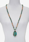 Genuine Multicolor Jasper Beaded Goldtone Bezel Set Pendant Necklace 36 Inch, , alternate image number null