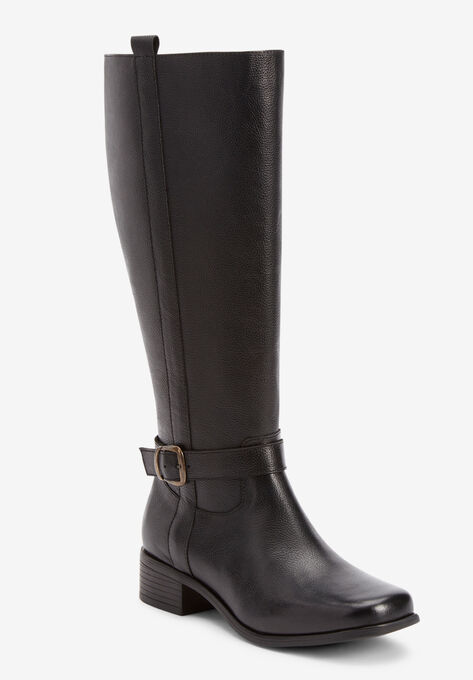 The Donna Wide Calf Leather Boot, BLACK, hi-res image number null