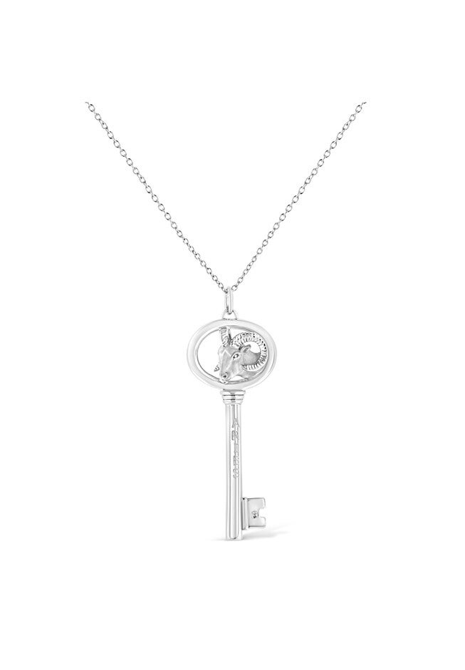 Sterling Silver Diamond Accent Aries Zodiac Key Pendant Necklace, , on-hover image number null