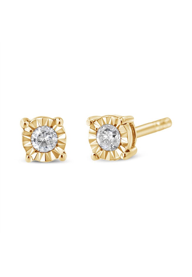 Yellow Gold Plated Sterling Silver Round Brilliantcut Diamond Miracleset Stud Earrings, , on-hover image number null