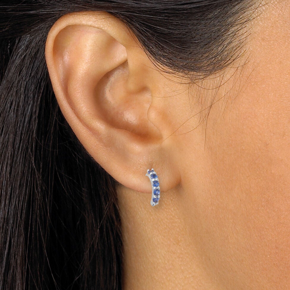 Birthstone Sterling Silver Huggie Hoop Earrings, FEBRUARY, alternate image number 3