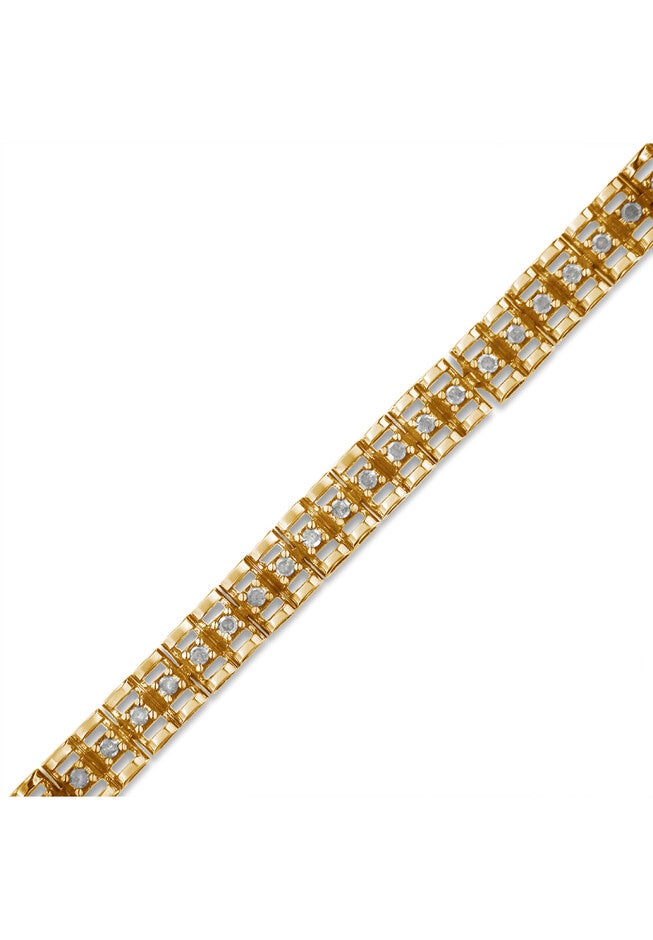 Yellow Gold Plated Sterling Silver 1/2 Cttw Diamond Doublelink Tennis Bracelet, , alternate image number 2