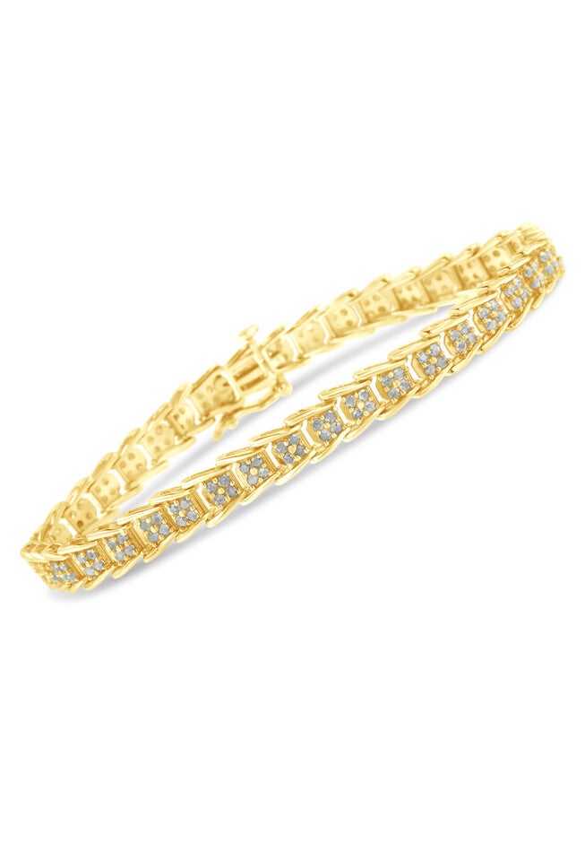 Yellow Gold Over Sterling Silver Diamond Chevron Link Tennis Bracelet, , alternate image number 2