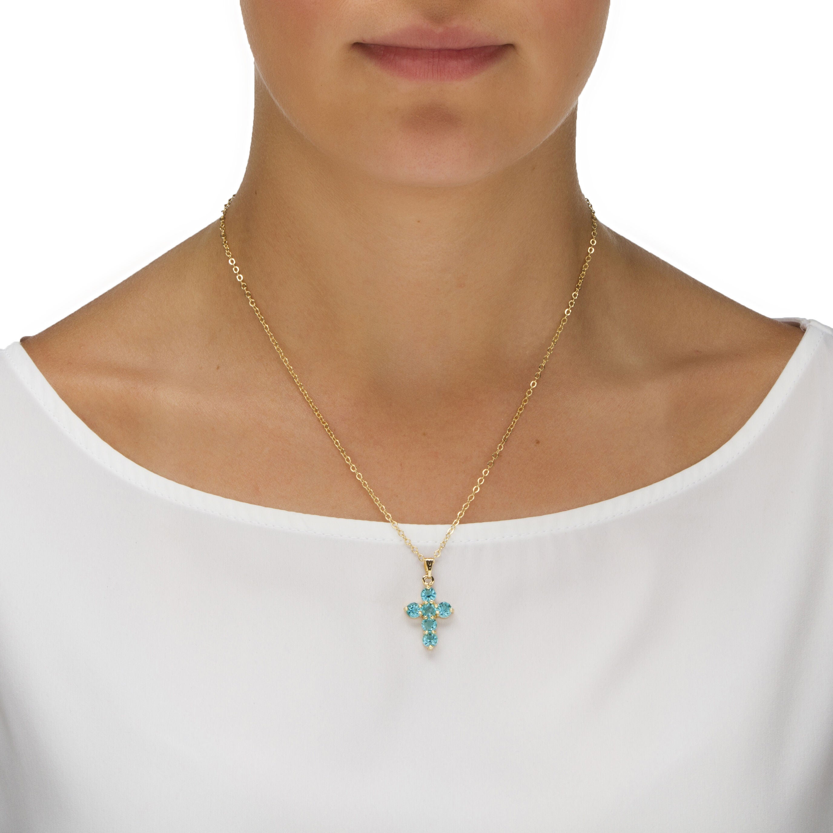 Birthstone Goldtone Cross Pendant Necklace, , alternate image number 2