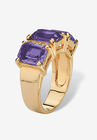 Yellow Gold-Plated Emerald Cut 3 -Stone Simulated Birthstone & CZ Ring, , on-hover image number null