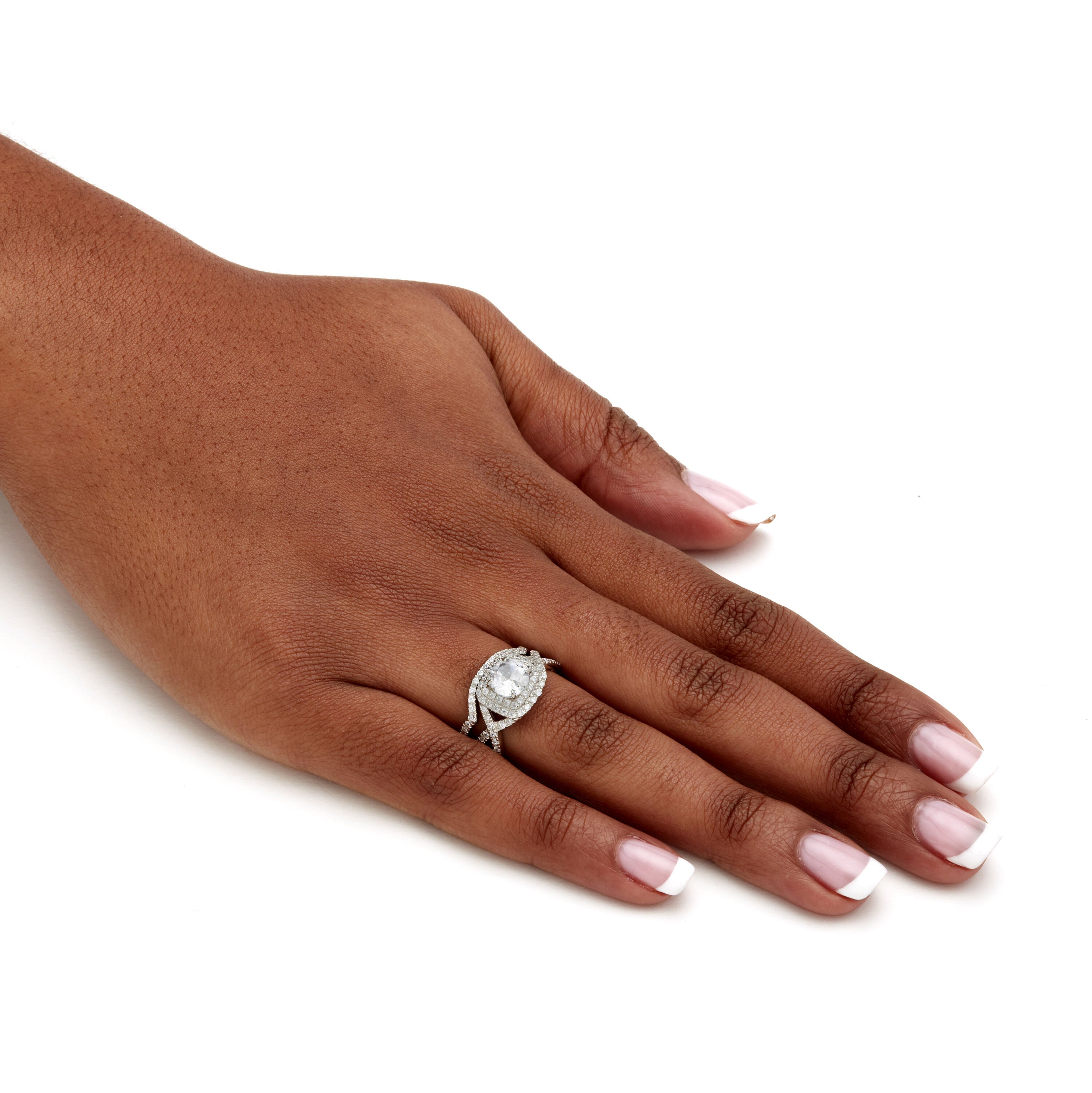 2.20 TCW CZ Two-Piece Halo Bridal Ring Set in Platinum-plated Sterling Silver, WHITE, alternate image number 3