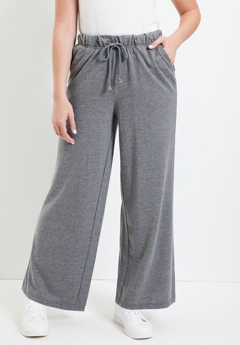 French Terry Wide-Leg Pant, MEDIUM HEATHER GREY, hi-res image number null