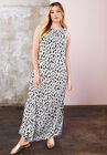 Cutout Neckline Maxi Dress, IVORY ABSTRACT SPOTS, hi-res image number null