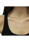 Sterling Silver Brilliantcut Diamond Miracleset Shared Prong Cross Pendant Necklace, , alternate image number null
