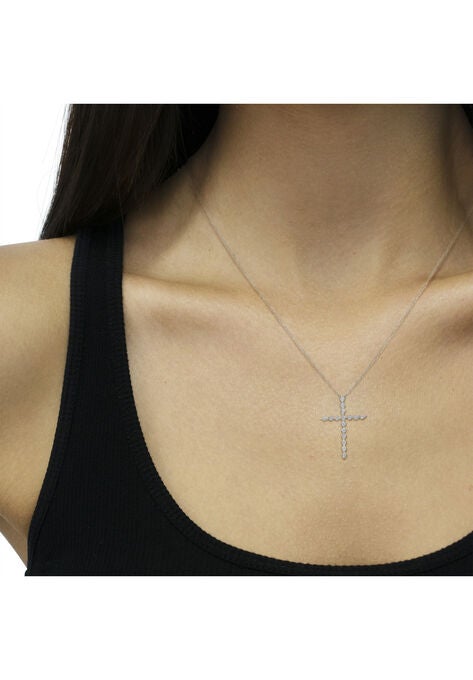 Sterling Silver Brilliantcut Diamond Miracleset Shared Prong Cross Pendant Necklace, , alternate image number null