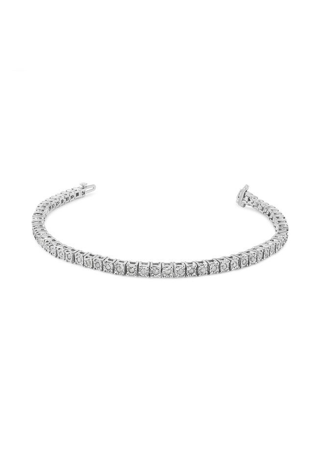Sterling Silver Diamond Square Frame Miracleset Tennis Bracelet 7 inches, , on-hover image number null
