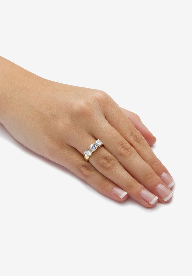 2.28 Tcw Round Cubic Zirconia Three-Stone Anniversary Ring Gold-Plated, , alternate image number 2