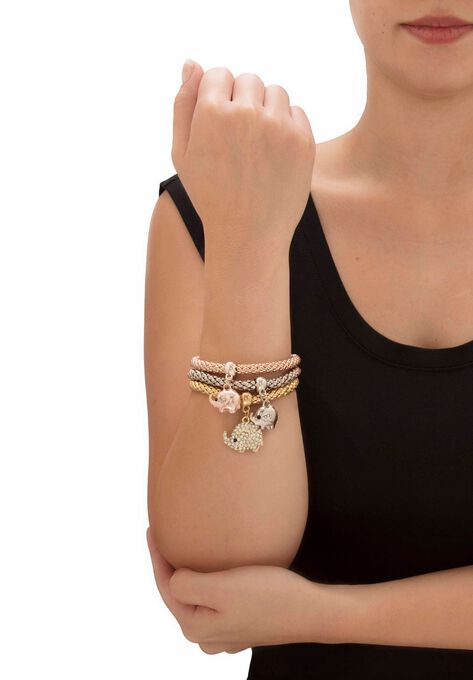 Gold Tone Crystal Elephant 8.5" Charm Stretch Bracelet Set, , alternate image number null