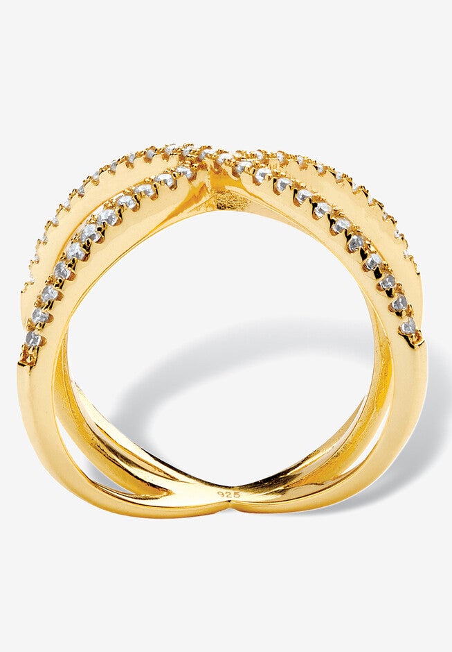 .57 Tcw Cubic Zirconia 14K Yellow Gold-Plated Sterling Silver Crossover Ring, , on-hover image number null