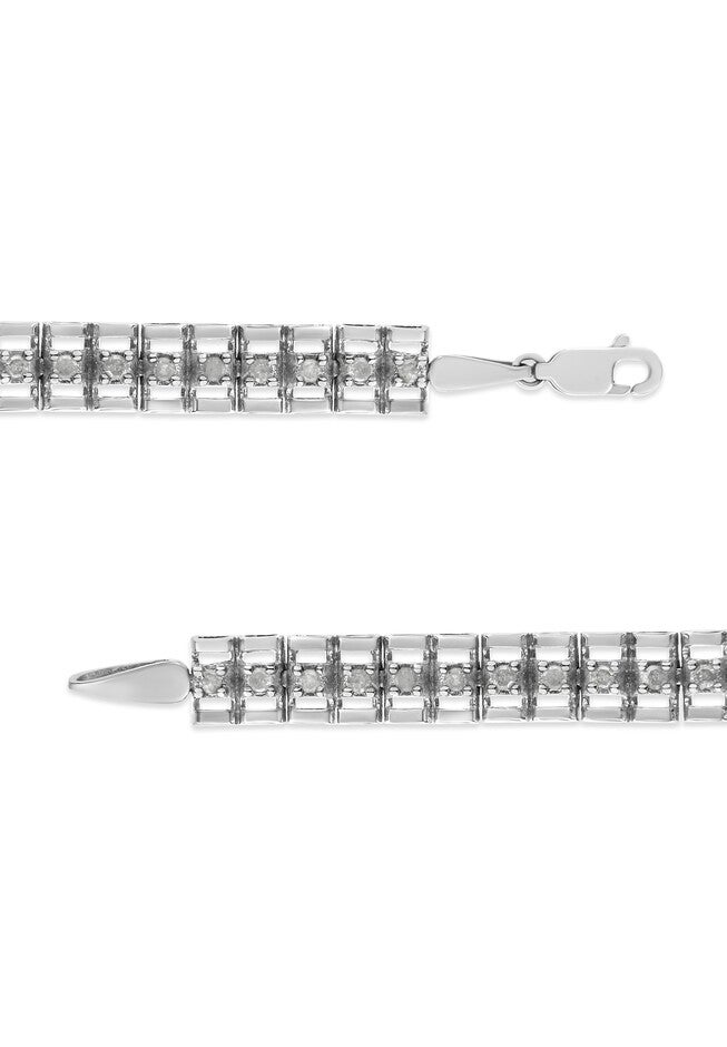 Sterling Silver 1.0 Cttw Diamond Double Link Tennis Bracelet, , alternate image number null