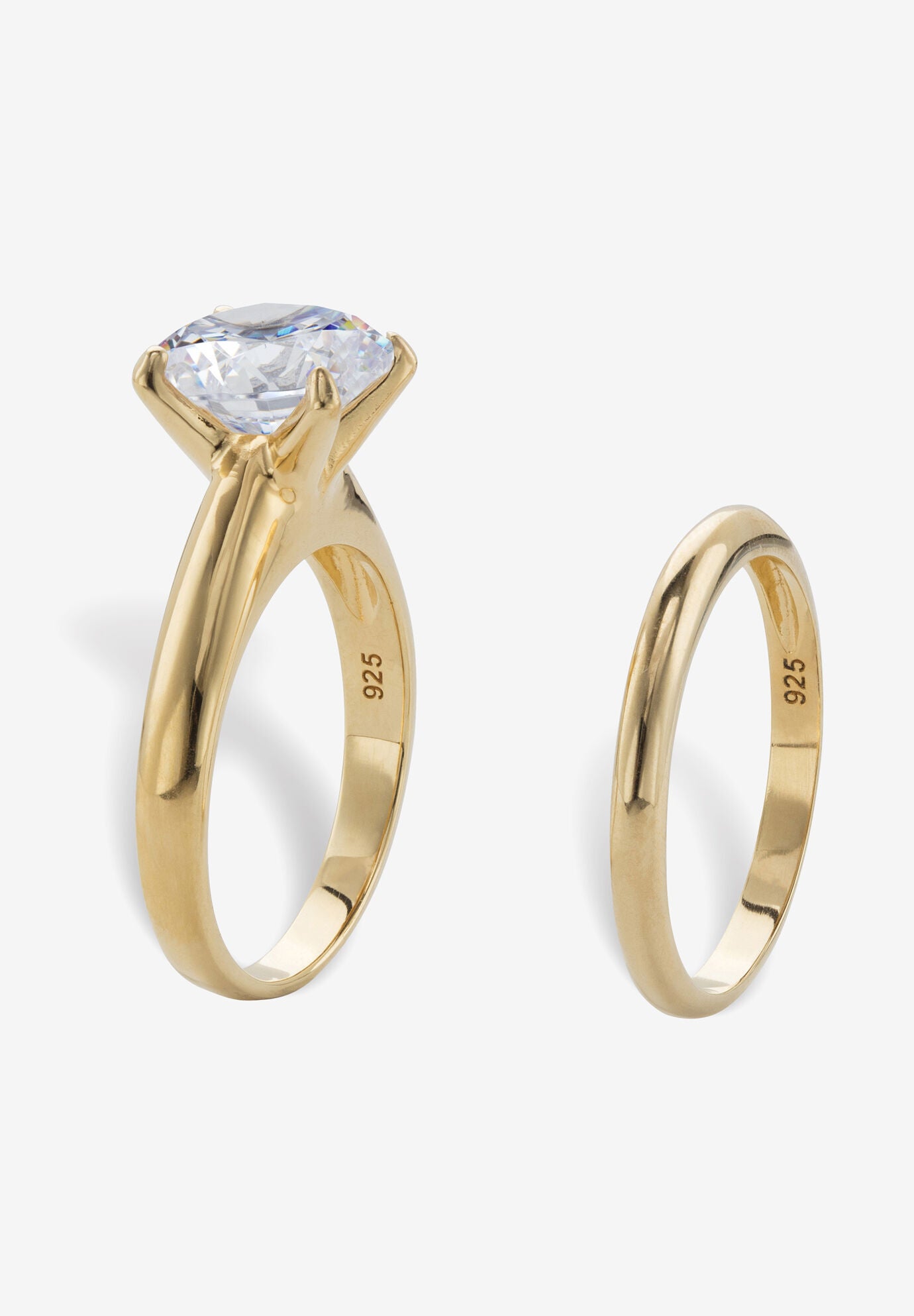 3 Cttw Round Cubic Zirconia 14K Gold-Plated Silver Solitaire Wedding Ring Set, , on-hover image number 1