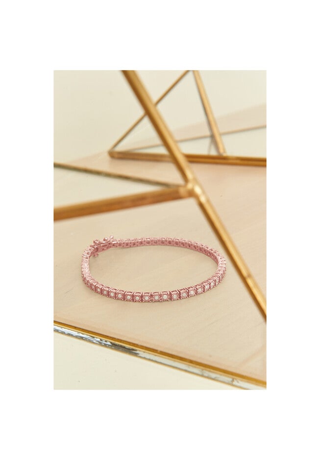 Rose Gold Plated Sterling Silver Miracleset Diamond Round Faceted Bezel Tennis Bracelet 7 inches, , alternate image number null