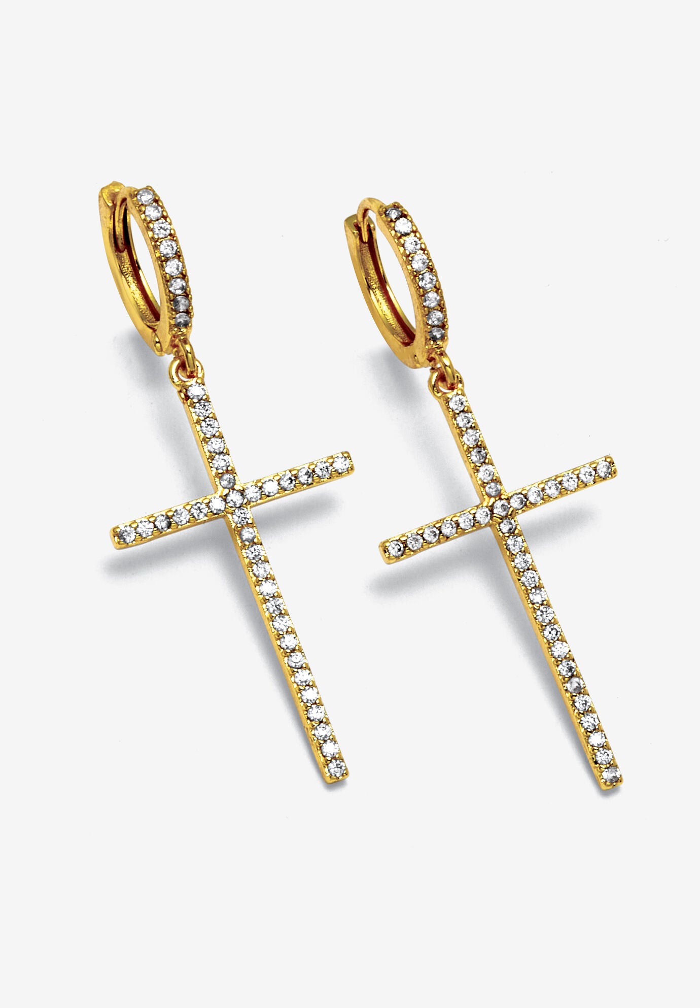 Crystal Cross Goldtone Drop Earrings, 42X18Mm, GOLD, hi-res image number 0