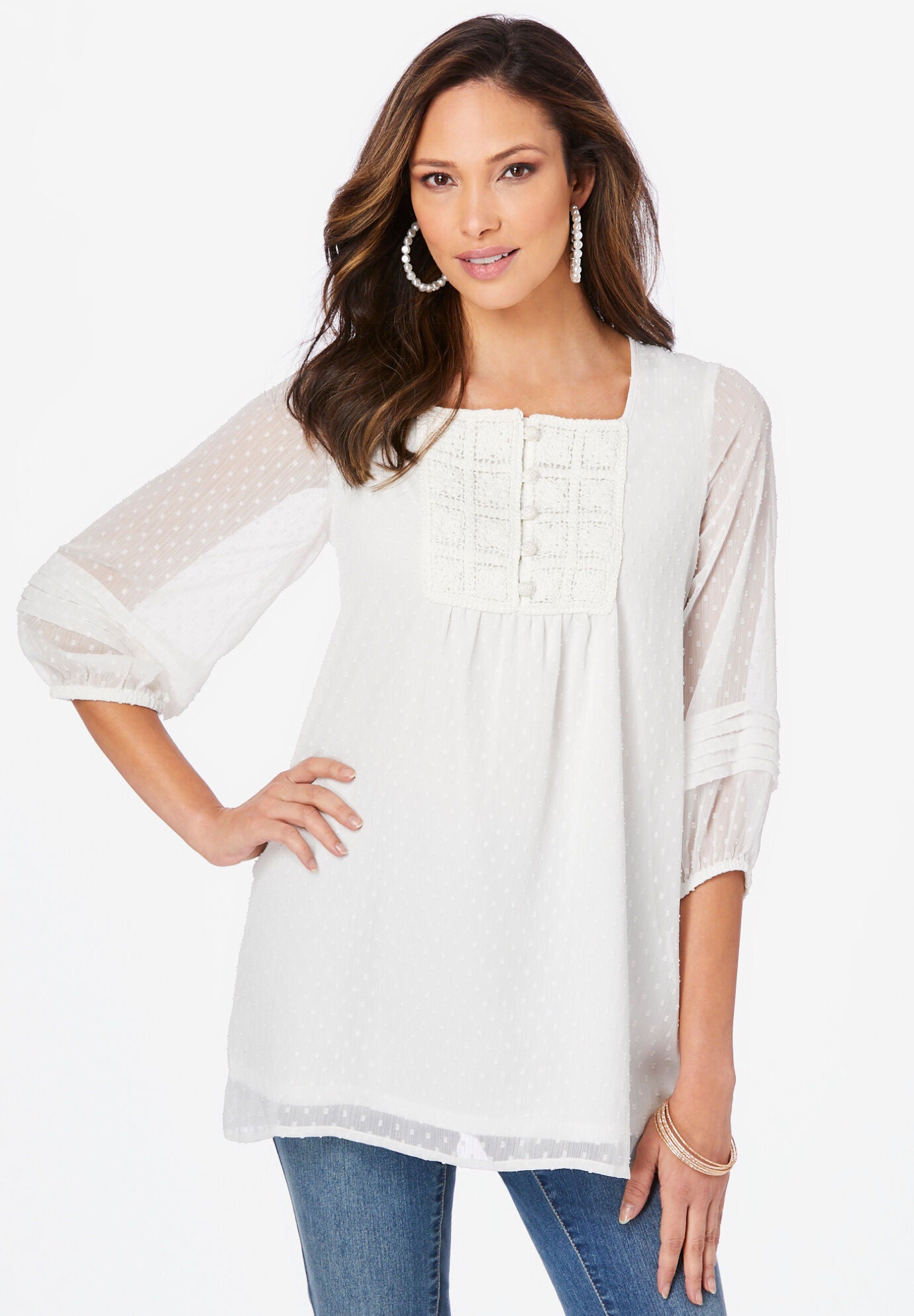 Emma Crochet Tunic, WHITE, hi-res image number 0