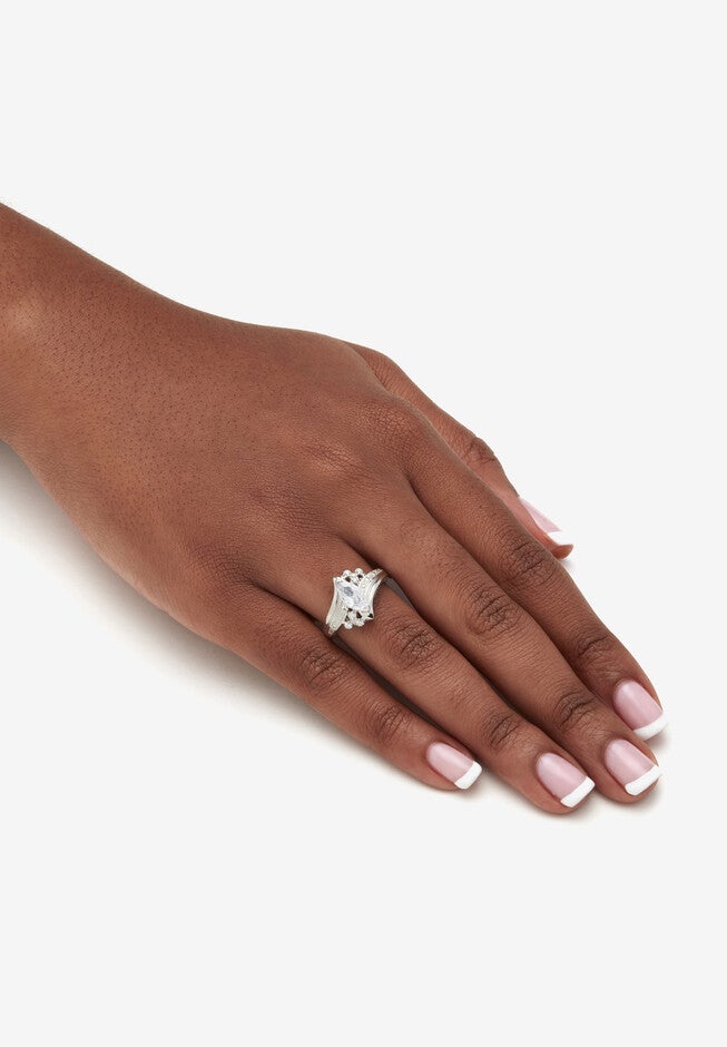 1.03 Tcw Marquise-Cut Cubic Zirconia Platinum-Plated Silver Engagement Ring, , alternate image number null