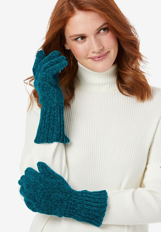 Chenille Gloves, DEEP TEAL, hi-res image number null