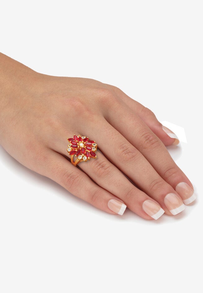 Red Crystal 18K Gold-Plated Flower Cocktail Ring, , alternate image number 2