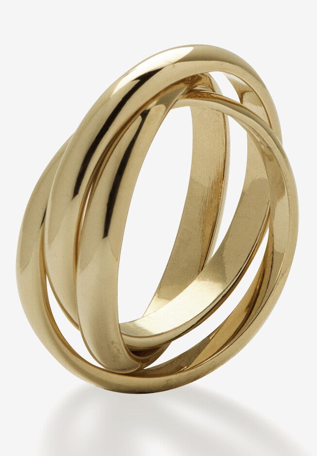 Yellow Gold-Plated Rolling Triple Band Crossover Ring Jewelry, , on-hover image number 1