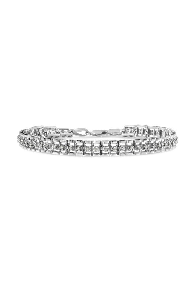 Sterling Silver 1.0 Cttw Diamond Double Link Tennis Bracelet, WHITE, hi-res image number null