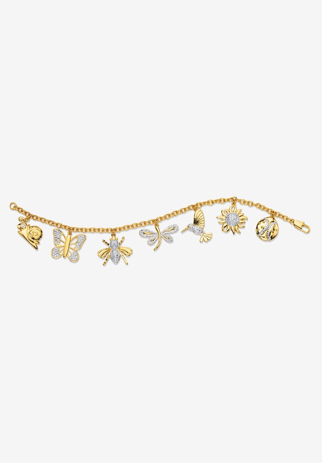 Yellow Gold-Plated Charm Bracelet (22Mm), Genuine Diamond Accent 7.5 Inches, , alternate image number null