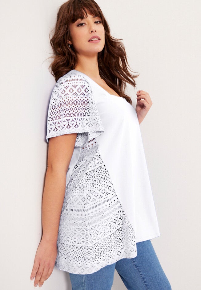 Short-Sleeve Lace Tunic, , alternate image number null