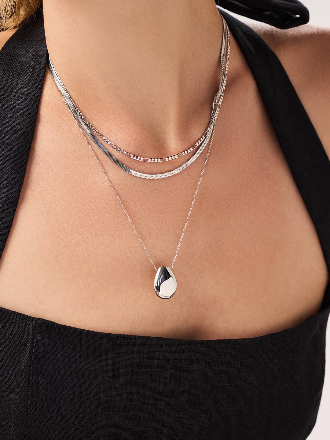 Pebble Pendant Necklace, SILVER, alternate image number 3