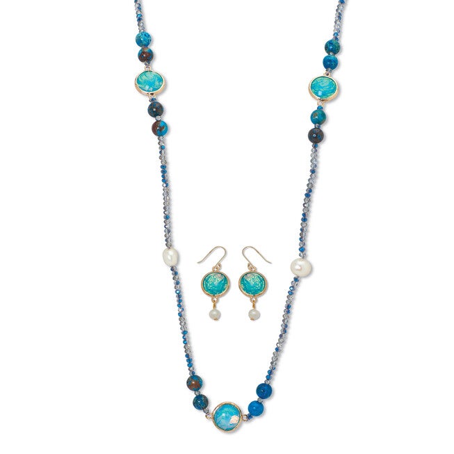 Simulated Blue Opal Jewelry Set, BLUE, hi-res image number 0