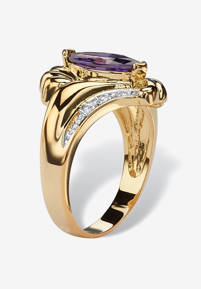 2.05 Tcw Marquise-Cut Simulated Purple Amethyst Cocktail Ring Gold-Plated, , on-hover image number null