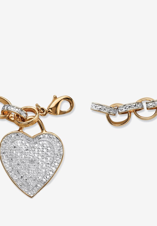 Diamond Accent 18K Gold-Plated Heart Charm Rolo-Link Bracelet 7.75 inches, , on-hover image number null