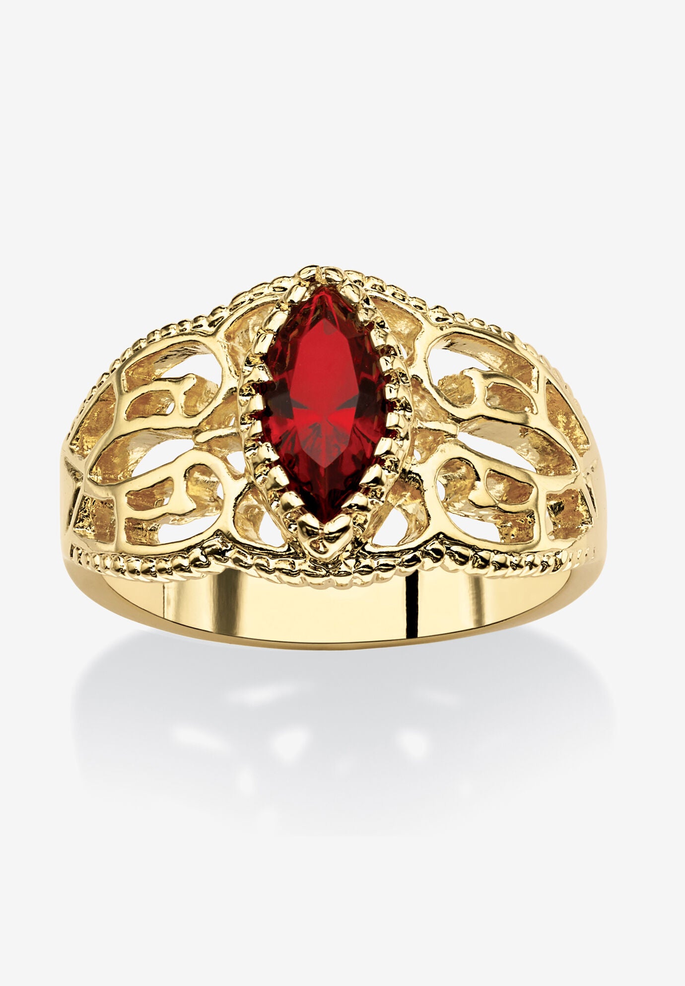 Simulated Birthstone Gold-Plated Filigree Ring, JULY, hi-res image number 0
