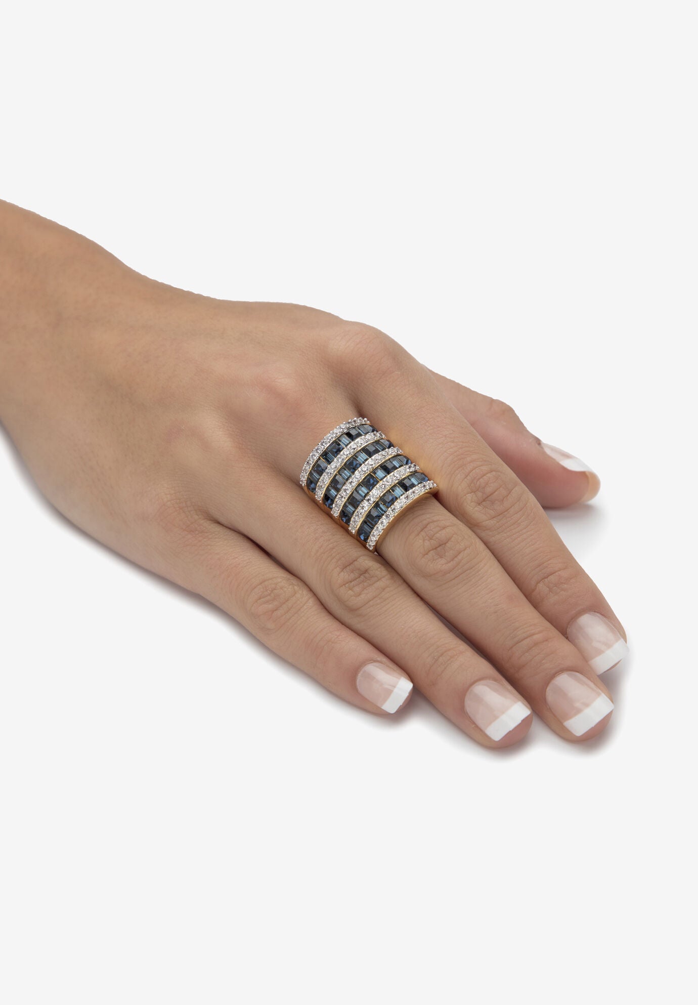 9.18 Cttw Gold-Plated Simulated Blue Sapphire And Cubic Zirconia Ring, , alternate image number 2