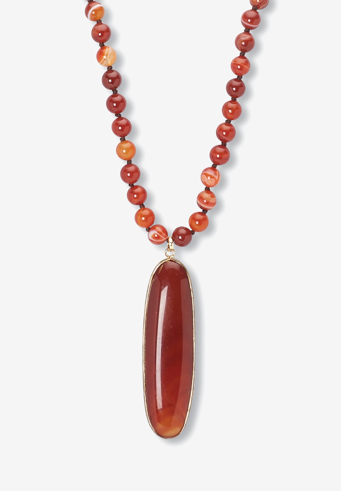 Genuine Brown Agate Beaded Goldtone Drop Necklace, 34-Inch Length, BROWN, hi-res image number 0