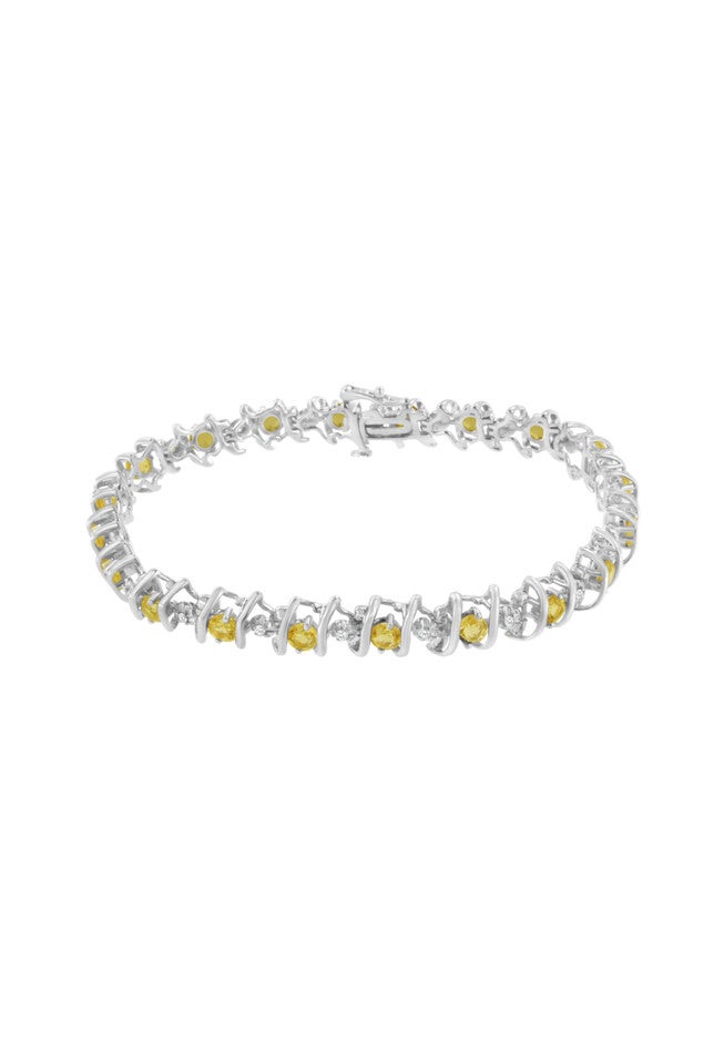 Sterling Silver Gemstone & Round Diamond Tennis Bracelet Citrine November Birthstone, , on-hover image number 1