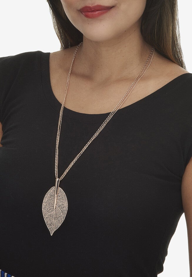 Rose Gold-Plated Leaf Necklace Set, 26 Inches, Plus 2 Inch Extension, , alternate image number null