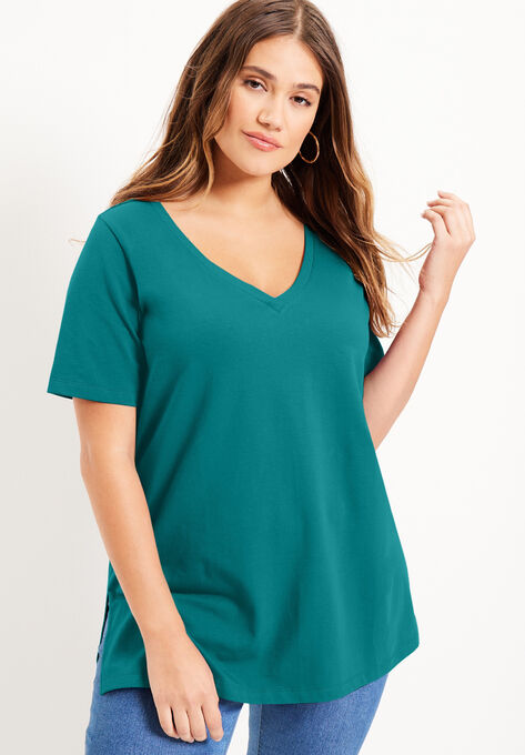Short-Sleeve V-Neck One + Only Tunic, TROPICAL TEAL, hi-res image number null