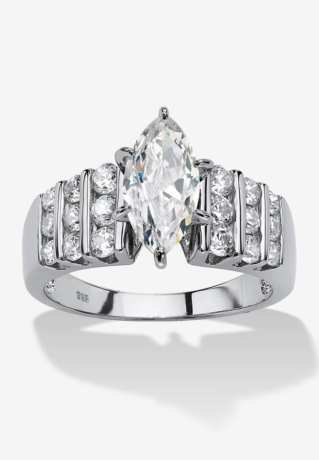 2.85 Cttw Marquise Cut Cubic Zirconia Ring Platinum Plated .925 Sterling Silver, SILVER, hi-res image number null