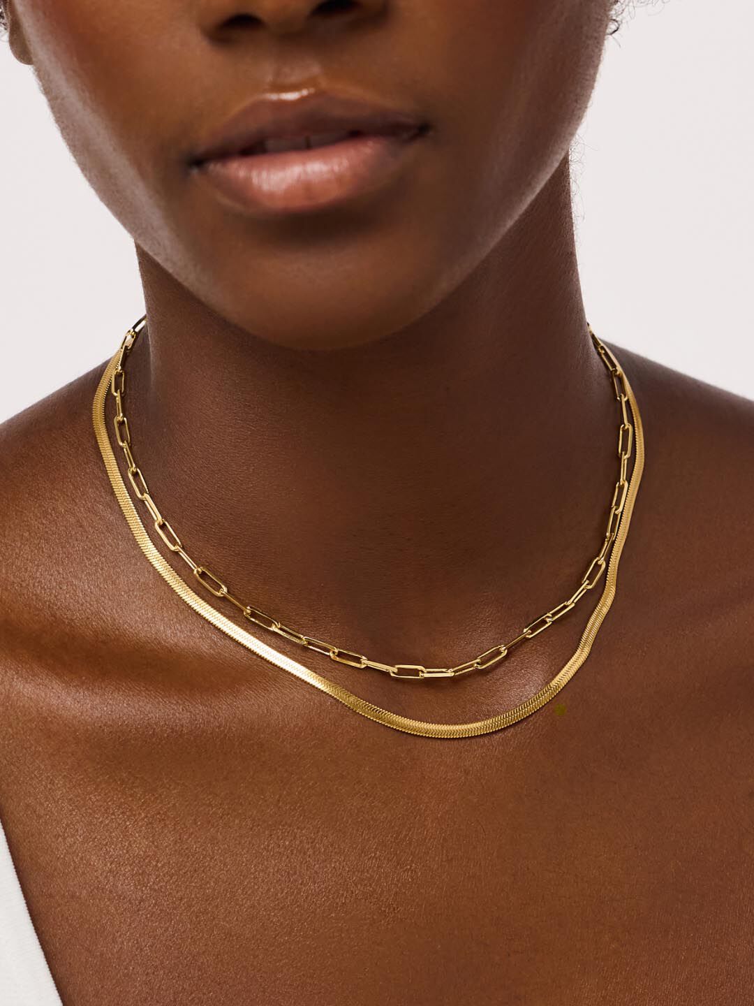Ina Herringbone Chain Necklace, GOLD, alternate image number 1